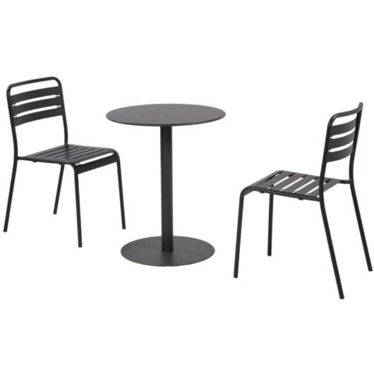 Round steel bistro garden table Ø60cm + 2 chairs, anthracite - Orea + Amelia