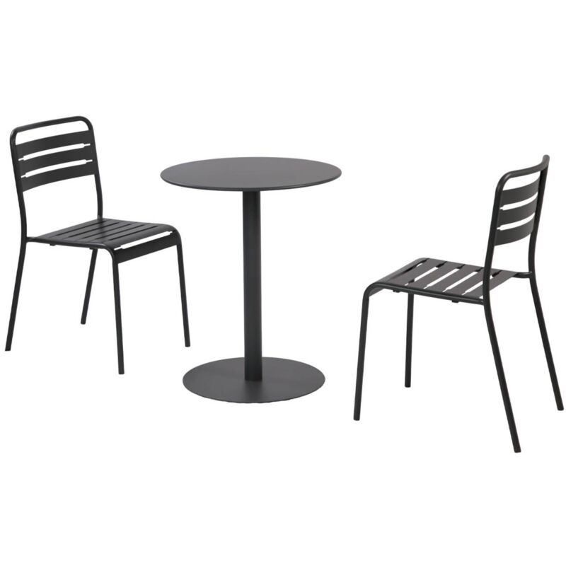 Round steel bistro garden table Ø60cm + 2 chairs, anthracite - Orea + Amelia