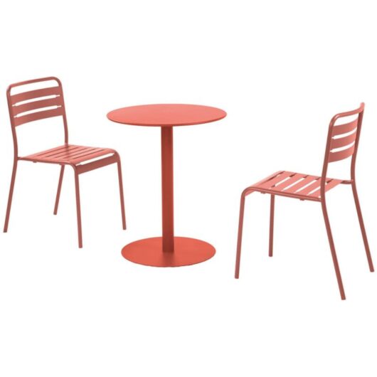 Round steel bistro garden table Ø60cm + 2 chairs, terracotta - Orea + Amelia