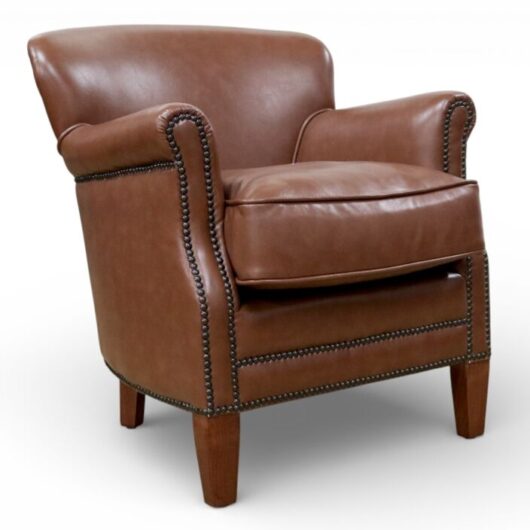 Saddle Brown Leather Club Chair With Nailhead Trim