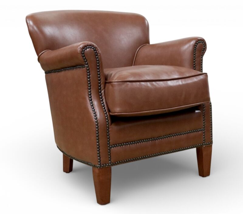 Saddle Brown Leather Club Chair With Nailhead Trim