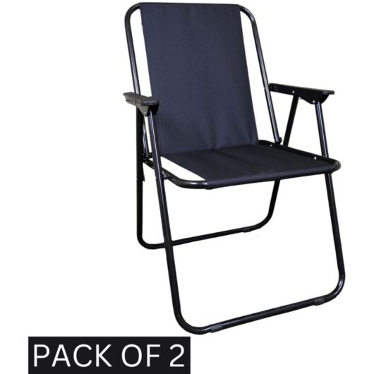 Samuel Alexander - 2 Pack Black Folding Canvas Camping / Festival / Outdoor Chairs with Plastic Arm Rests