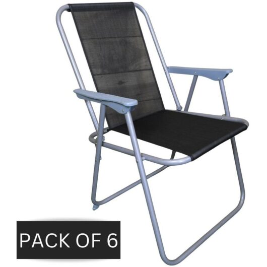 Samuel Alexander - 6 x Foldable Garden Chairs Fixed position garden chairs with grey frame and black fabric