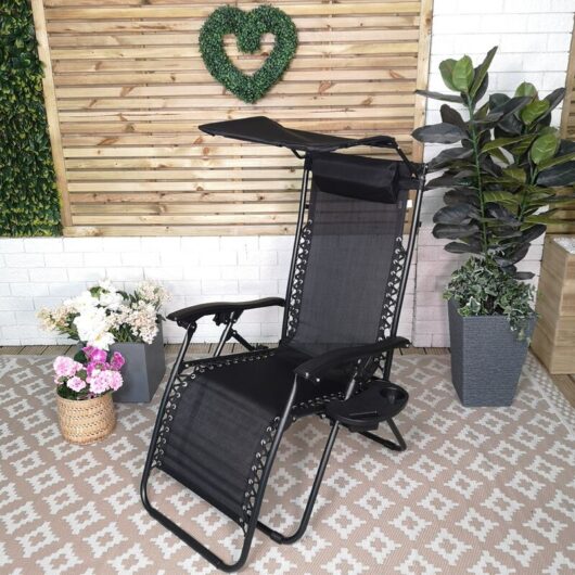 Samuel Alexander - Multi Position Garden Gravity Relaxer Chair Sun Lounger with Sun Canopy in Black