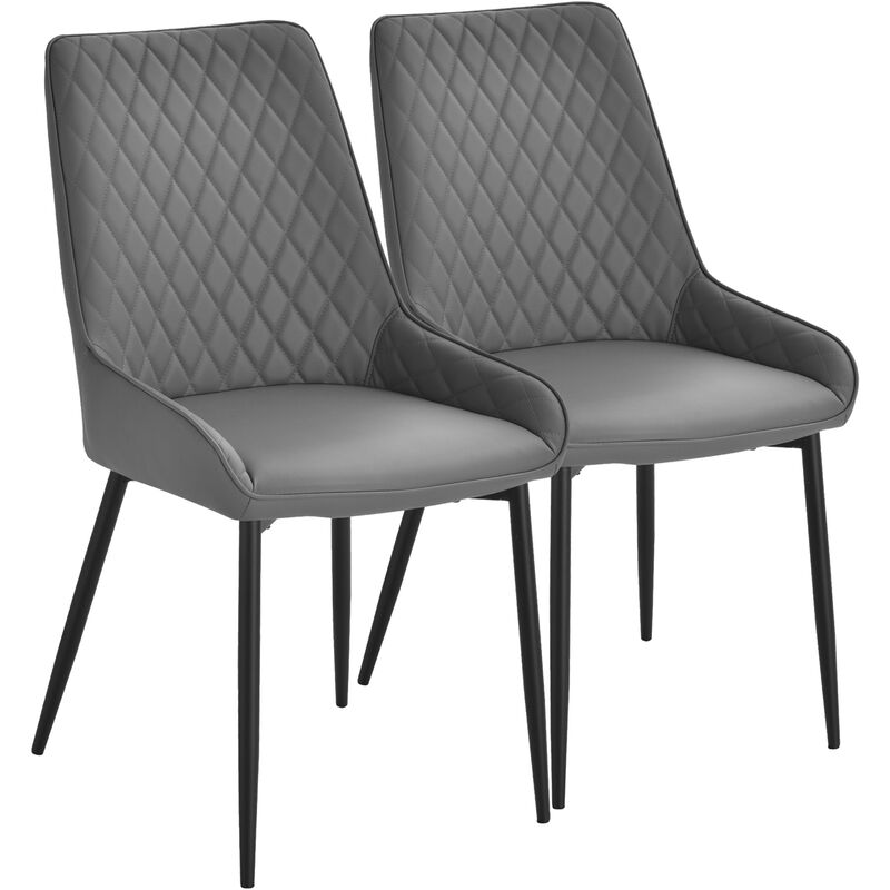 Set Of 2 Quilted pu Leather Dining Chairs w/ Metal Frame 4 Legs Grey - Homcom