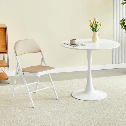 Set of 1 Faux Leather Foldable Chair with Metal Frame and Padded Seat BEIGE