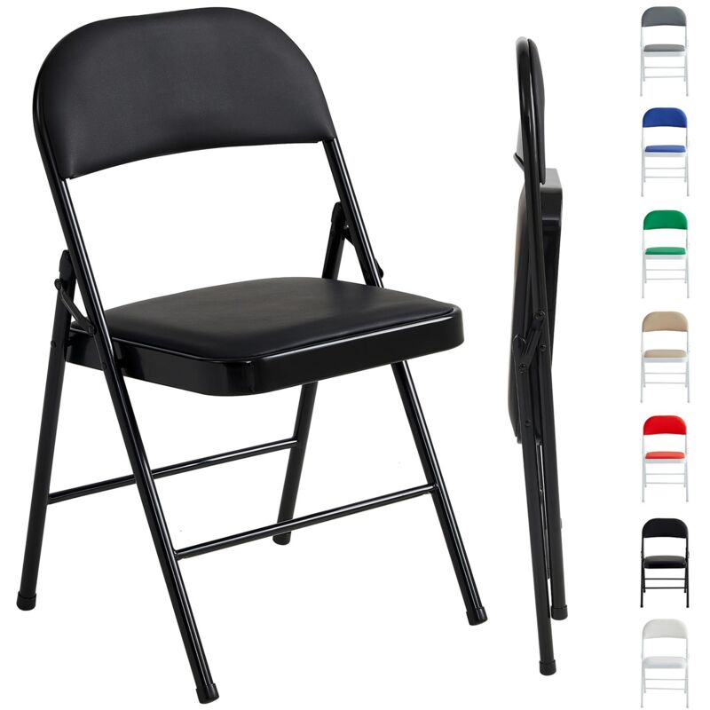 Set of 1 Faux Leather Foldable Chair with Metal Frame and Padded Seat BLACK