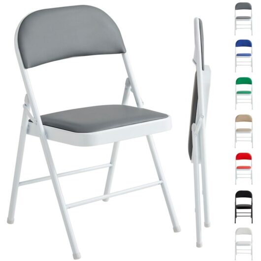 Set of 1 Faux Leather Foldable Chair with Metal Frame and Padded Seat GREY