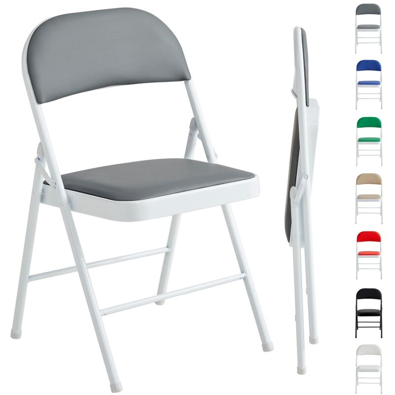 Set of 1 Faux Leather Foldable Chair with Metal Frame and Padded Seat GREY
