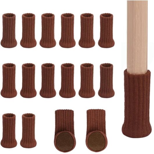 Set of 16 chair leg socks with felt pads - Double layer non-slip - For home, school, office, library (brown)