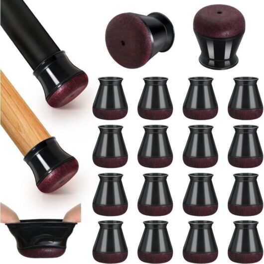 Set of 16 protective chair leg caps, felt chair leg caps for straight and angled chair legs, felt pads, furniture pads for hardwood floors, r