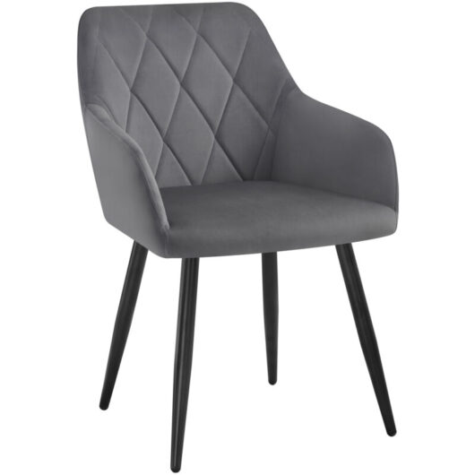 Set of 1pcs Kitchen Dining Chairs Velvet Armchairs with Metal Legs Dark Grey - Woltu