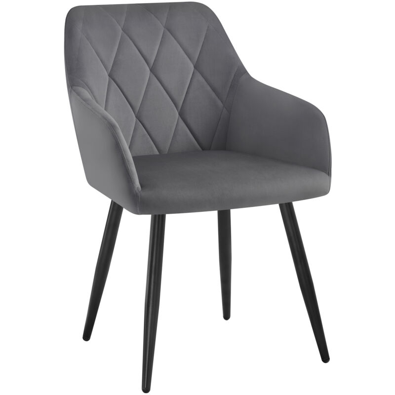 Set of 1pcs Kitchen Dining Chairs Velvet Armchairs with Metal Legs Dark Grey - Woltu