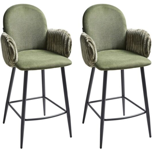Set of 2 Bar Chairs AMITY Fabric Green