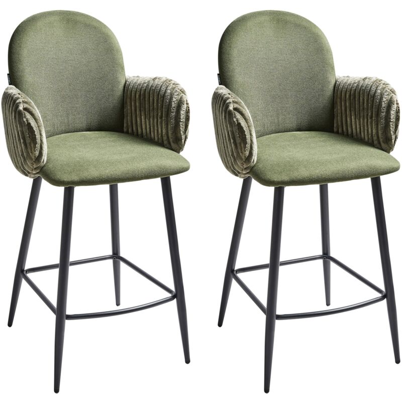 Set of 2 Bar Chairs AMITY Fabric Green