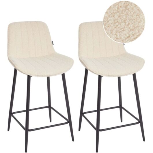 Set of 2 Bar Chairs DUBROVNIK Boucle Light Beige