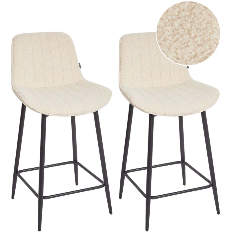 Set of 2 Bar Chairs DUBROVNIK Boucle Light Beige