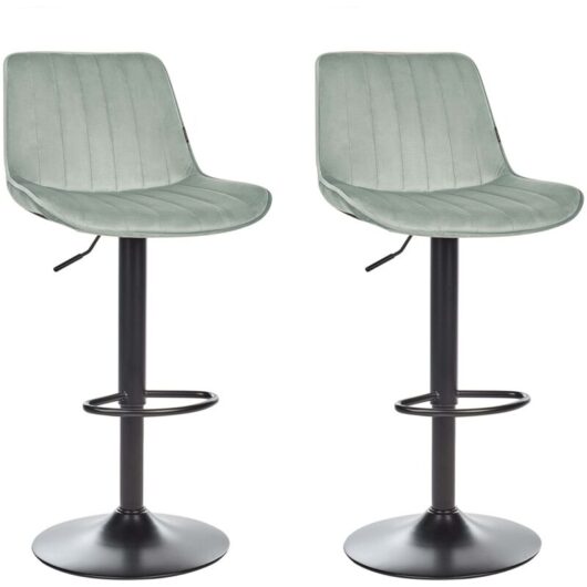 Set of 2 Bar Chairs DUBROVNIK Velvet Swivel Mint Green