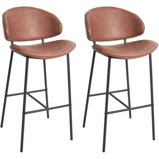 Set of 2 Bar Chairs KIANA Faux Leather Brown