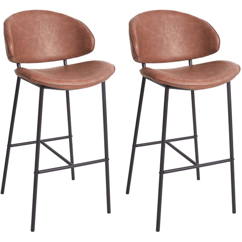 Set of 2 Bar Chairs KIANA Faux Leather Brown