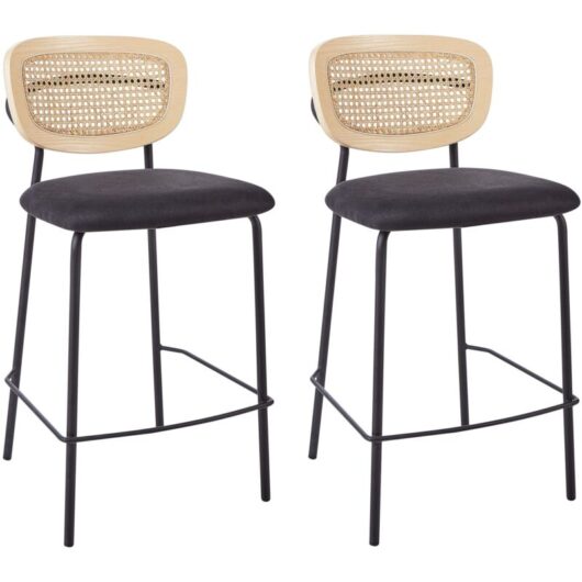 Set of 2 Bar Chairs MAYETTA Rattan Black
