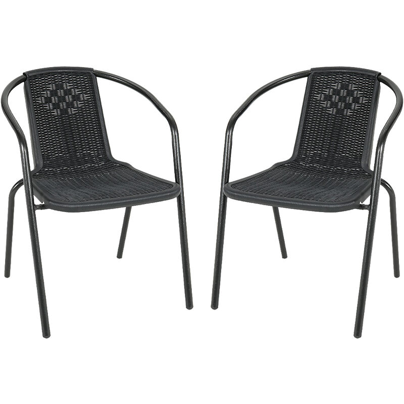 Set of 2 Black Garden Patio Metal Wicker Stacking Chairs