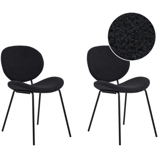 Set of 2 Chairs Boucle Iron Black Legs Armless Leg Caps Retro Design Dining Room Seating Black Luana