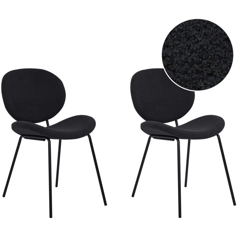 Set of 2 Chairs Boucle Iron Black Legs Armless Leg Caps Retro Design Dining Room Seating Black Luana