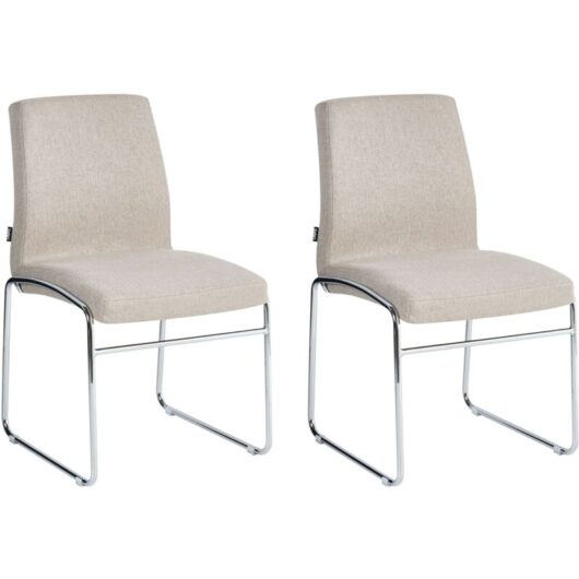 Set of 2 Dining Accent Chairs Beige Fabric Upholstery Armless Metal Base Modern Design LECCO