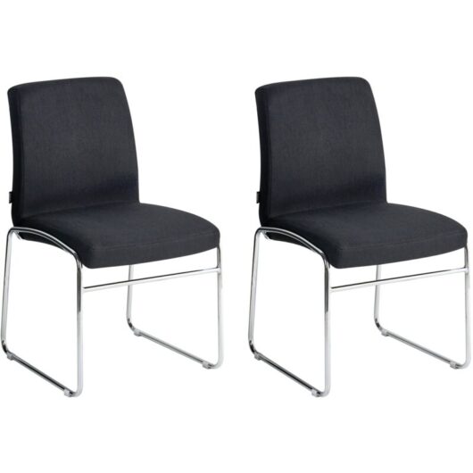 Set of 2 Dining Accent Chairs Black Fabric Upholstery Armless Metal Base Modern Design LECCO