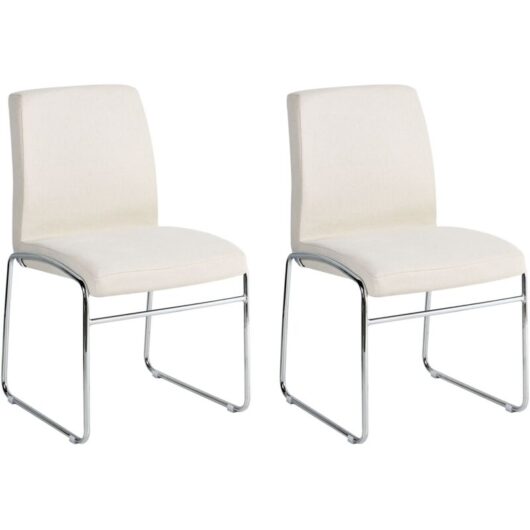 Set of 2 Dining Accent Chairs Light Beige Fabric Upholstery Armless Metal Base Modern Design LECCO