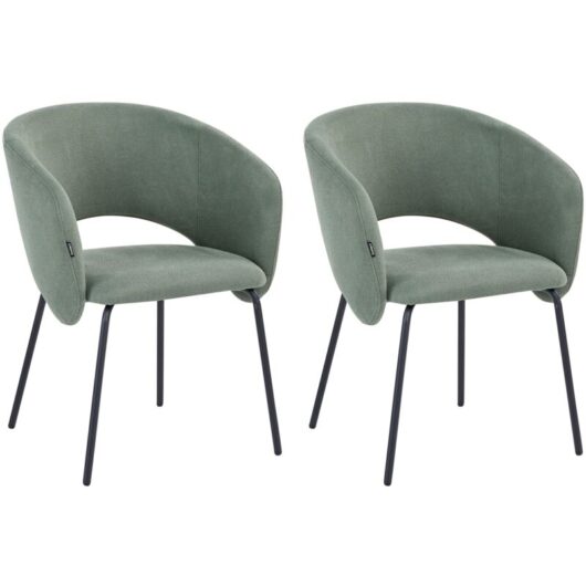 Set of 2 Dining Accent Chairs Light Green Upholstery without Armrests Metal Base Retro Design BLAKELY