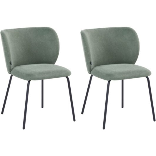 Set of 2 Dining Accent Chairs Light Green Upholstery without Armrests Metal Base Retro Design CALERA