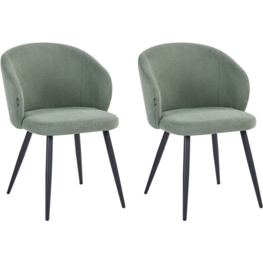 Set of 2 Dining Accent Chairs Light Green Upholstery without Armrests Metal Base Retro Design MOUNDVILLE