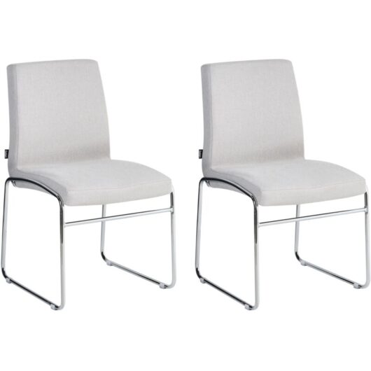 Set of 2 Dining Accent Chairs Light Grey Fabric Upholstery Armless Metal Base Modern Design LECCO