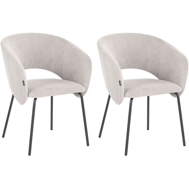 Set of 2 Dining Accent Chairs Off-White Upholstery without Armrests Metal Base Retro Design BLAKELY