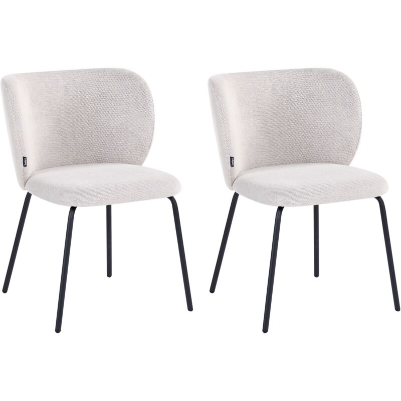 Set of 2 Dining Accent Chairs Off-White Upholstery without Armrests Metal Base Retro Design CALERA