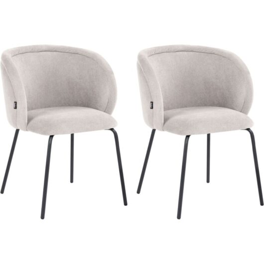 Set of 2 Dining Accent Chairs Off-White Upholstery without Armrests Metal Base Retro Design SARASOTA