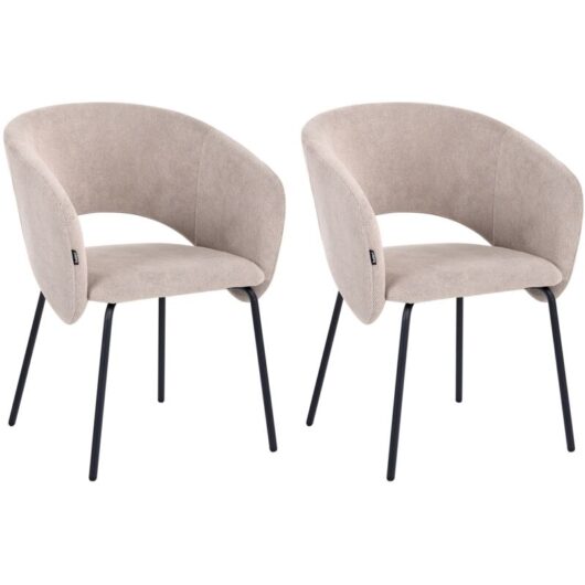 Set of 2 Dining Accent Chairs Taupe Upholstery without Armrests Metal Base Retro Design BLAKELY
