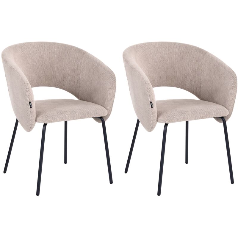Set of 2 Dining Accent Chairs Taupe Upholstery without Armrests Metal Base Retro Design BLAKELY