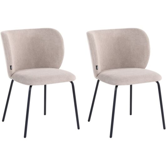 Set of 2 Dining Accent Chairs Taupe Upholstery without Armrests Metal Base Retro Design CALERA
