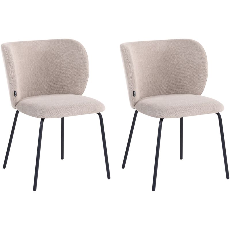 Set of 2 Dining Accent Chairs Taupe Upholstery without Armrests Metal Base Retro Design CALERA