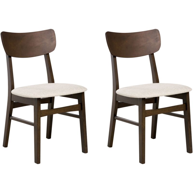 Set of 2 Dining Chairs ANOKA Wood Dark Brown/ Beige