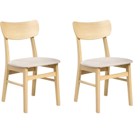 Set of 2 Dining Chairs ANOKA Wood Light Brown/ Beige