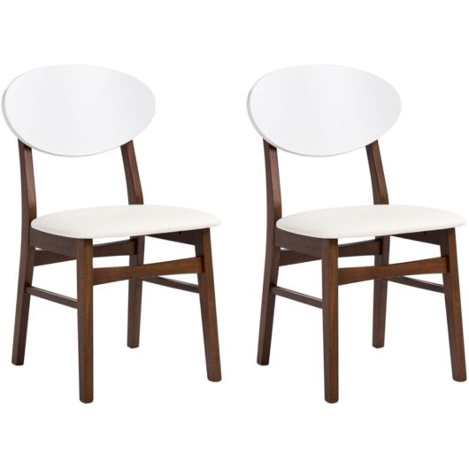Set of 2 Dining Chairs Brown Rubberwood Frame Off White Faux Leather Seat Armless Scandinavian Design AMERY