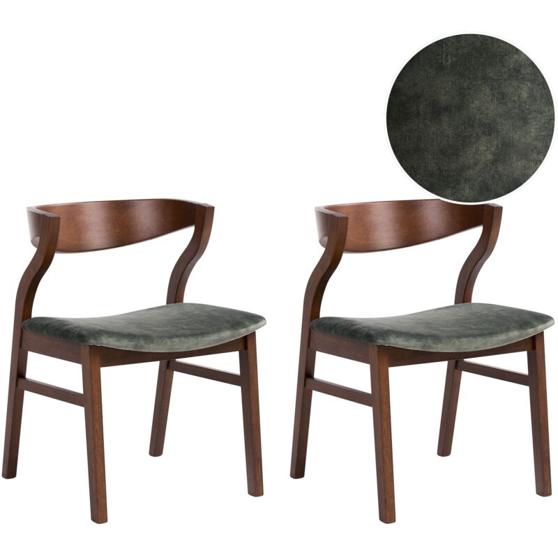 Set of 2 Dining Chairs Brown and Dark Green Plywood Polyester Fabric Rubberwood Legs Retro Traditional Style MAROA