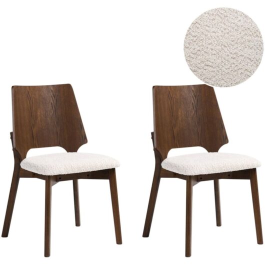Set of 2 Dining Chairs Brown and Light Beige Plywood Boucle Rubberwood Legs Armless Retro Traditional Style ABEE