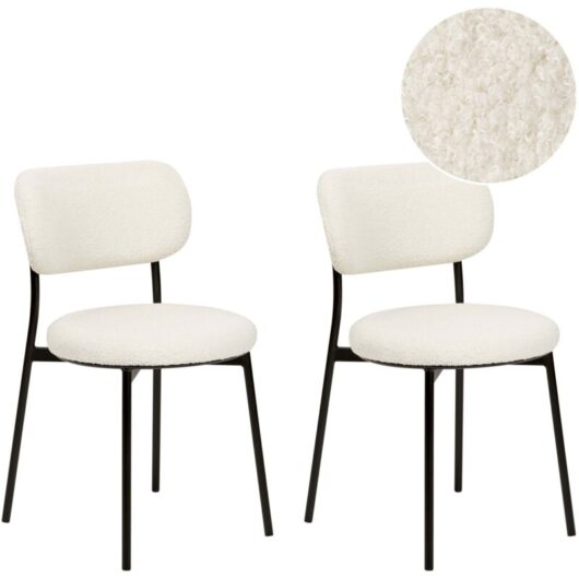 Set of 2 Dining Chairs CASEY Boucle Off-White