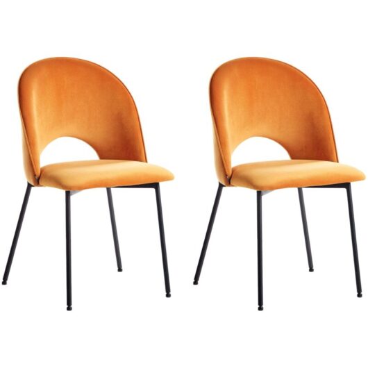 Set of 2 Dining Chairs COVELO Velvet Orange