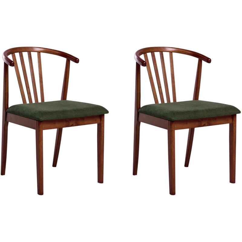 Set of 2 Dining Chairs CRAIG Wood Dark Brown/ Green